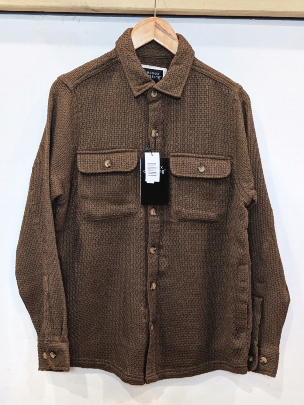 ESSEX CROSSING | Men's Chocolate Brown Waffle-Knit Weaved Button-Down Jacket
